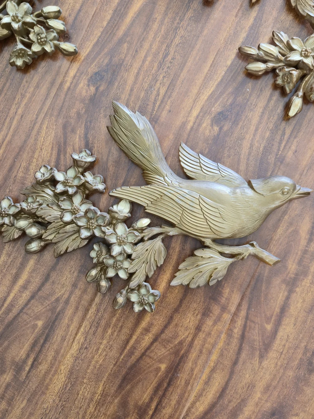 Vintage Syroco Gold Bird & Dogwood Wall Plaques Set of 3 (1967)
